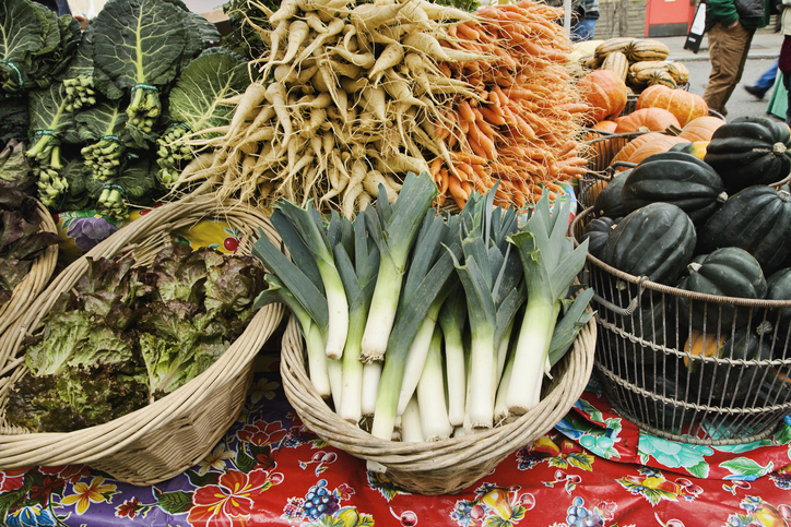 Assorted winter vegetables at farmer's market.